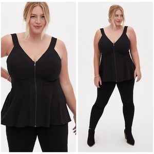 NWT TORRID BLACK CREPE ZIP FRONT PEPLUM TANK